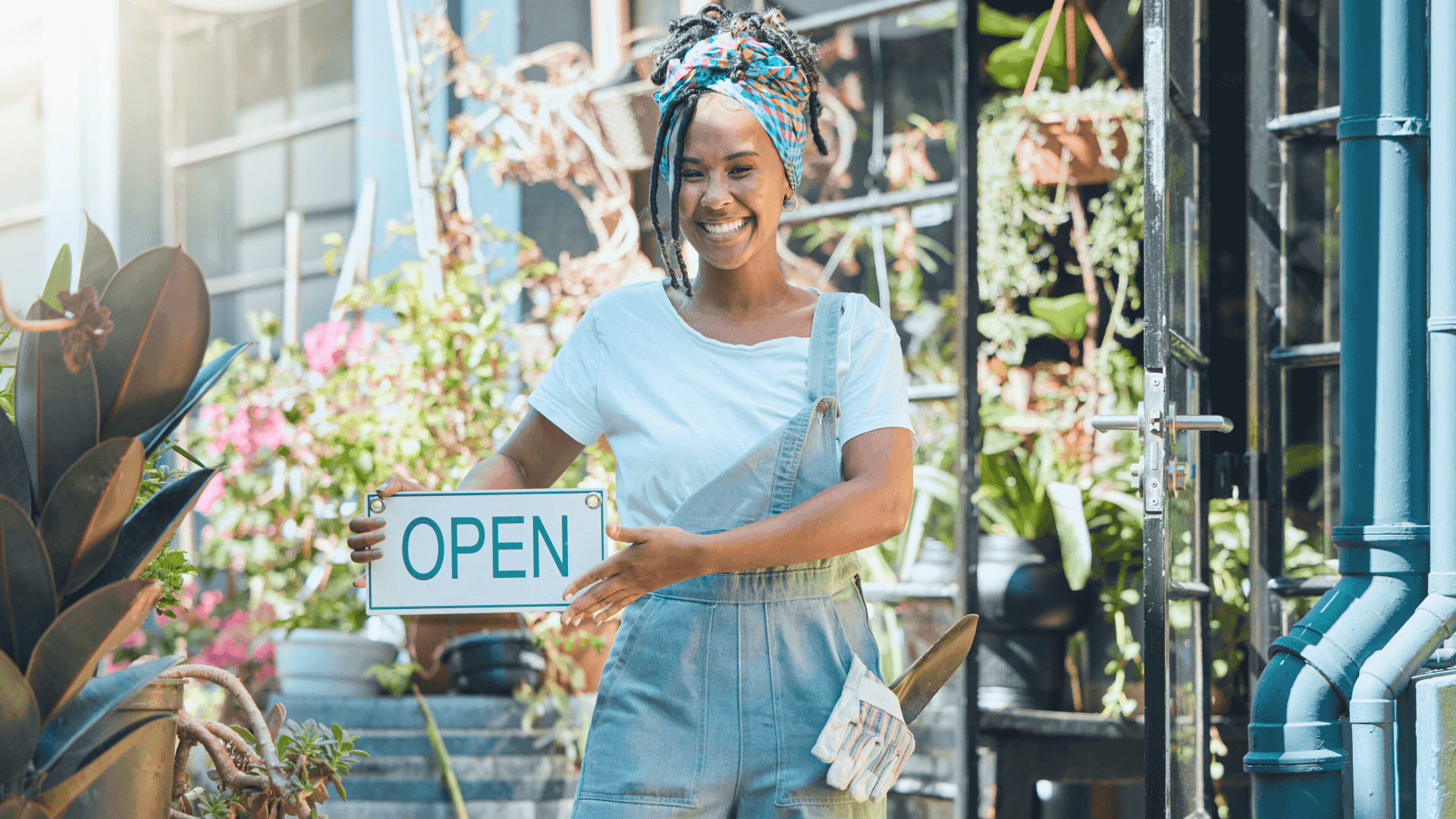 woman with open sign